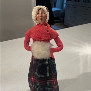 Festive Holiday Caroler Figurine in Red and Plaid with Muff
